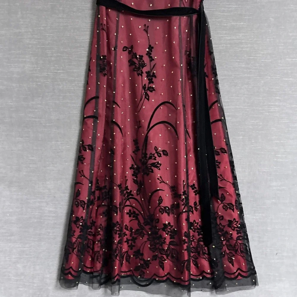 Coldwater Creek Dress 8 Red Black Velvet Tulle Sparkle Holiday Cocktail Party - Picture 7 of 13